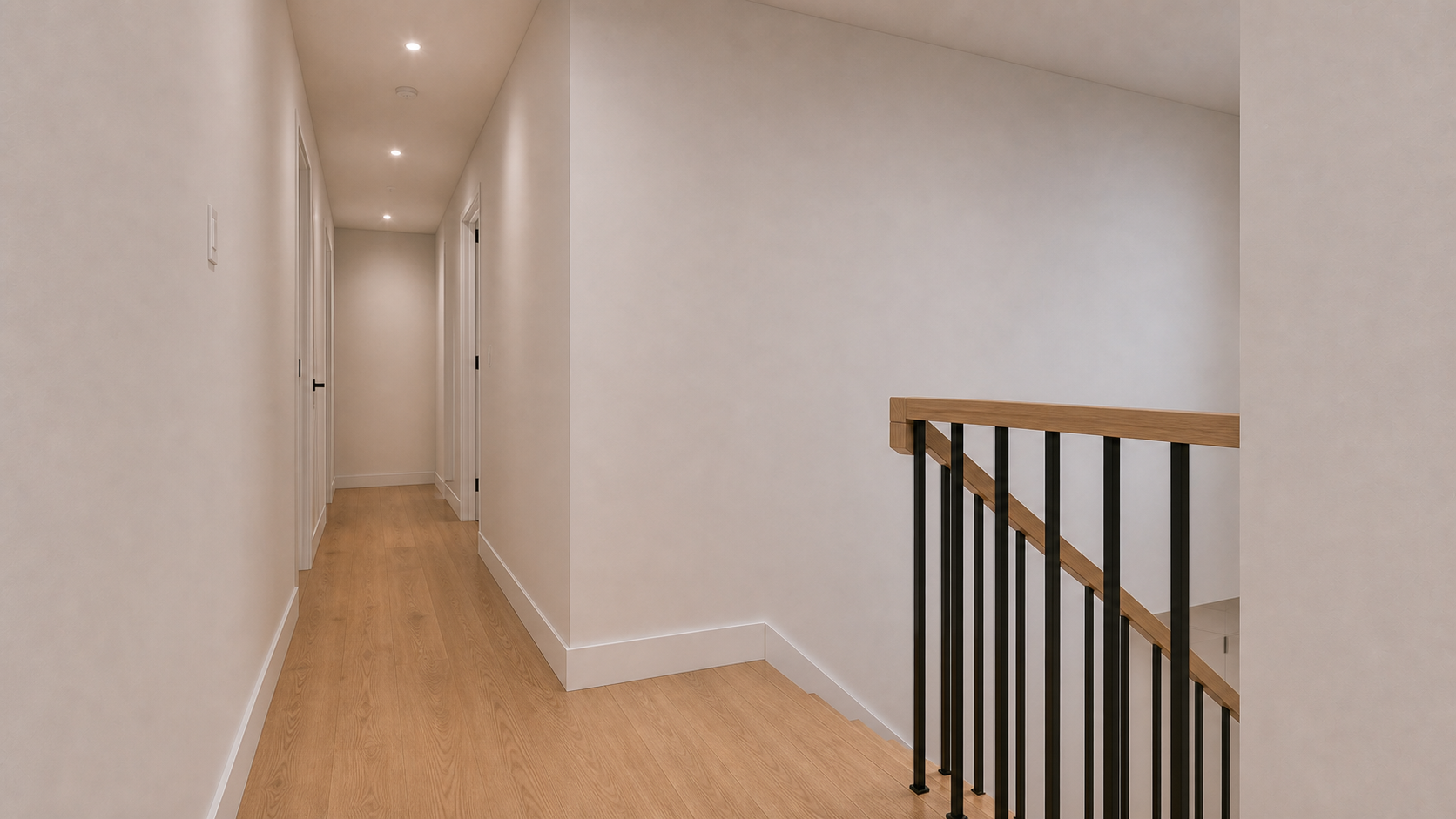 Plan B upper landing with a visible stairwell opening