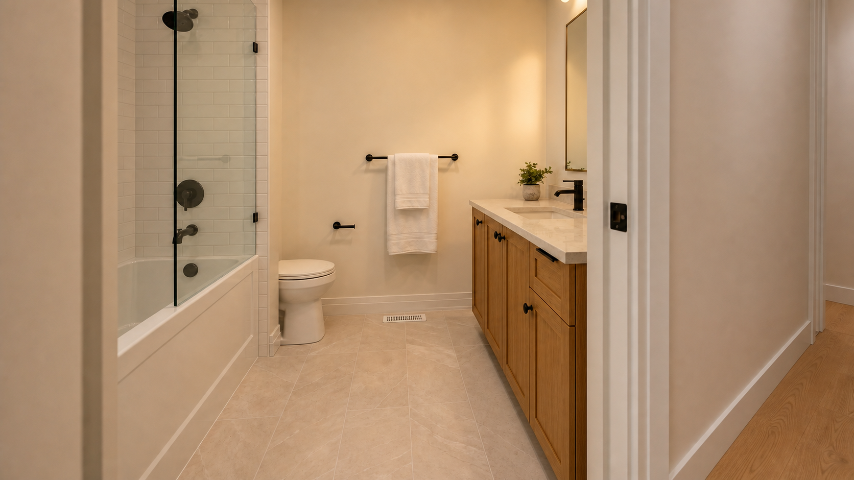 Plan B internal bathroom viewed from its corridor threshold